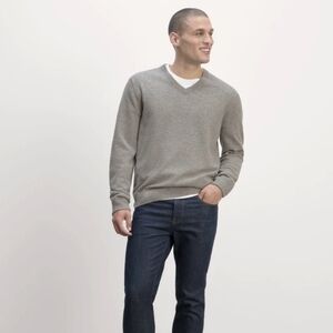 EVERLANE THE CASHMERE V-NECK SWEATER Light Heather Gray Men's Large NWT
